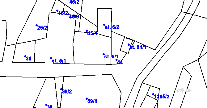 Parcela st. 6/1 v KÚ Setěchovice, Katastrální mapa