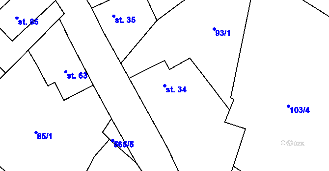 Parcela st. 34 v KÚ Sezemice, Katastrální mapa