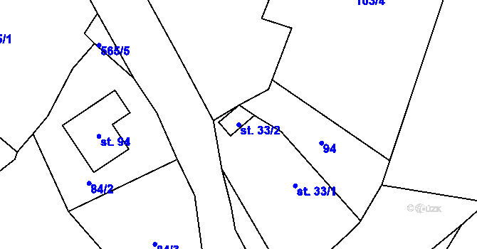 Parcela st. 33/2 v KÚ Sezemice, Katastrální mapa