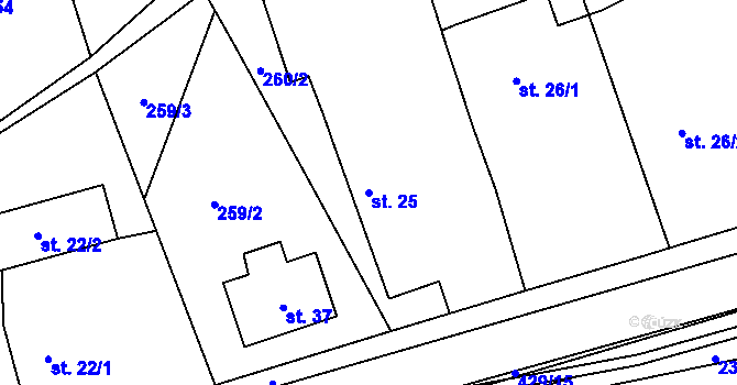 Parcela st. 25 v KÚ Počaply nad Loučnou, Katastrální mapa