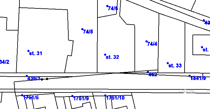 Parcela st. 32 v KÚ Počaply nad Loučnou, Katastrální mapa