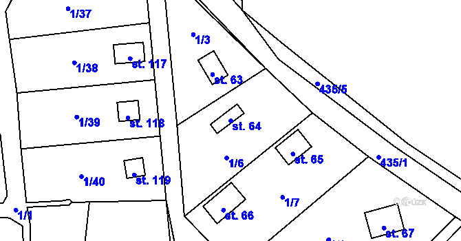 Parcela st. 64 v KÚ Počaply nad Loučnou, Katastrální mapa