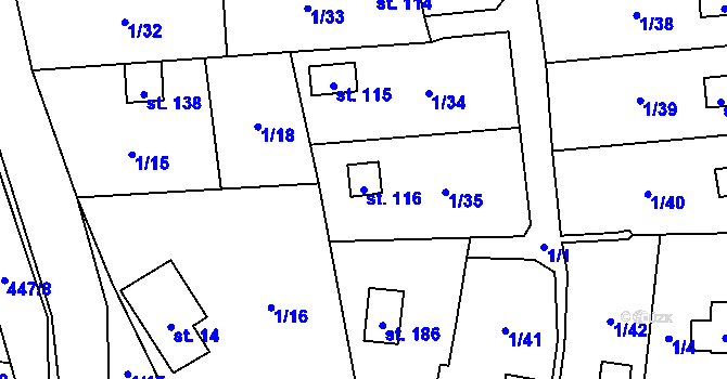 Parcela st. 116 v KÚ Počaply nad Loučnou, Katastrální mapa