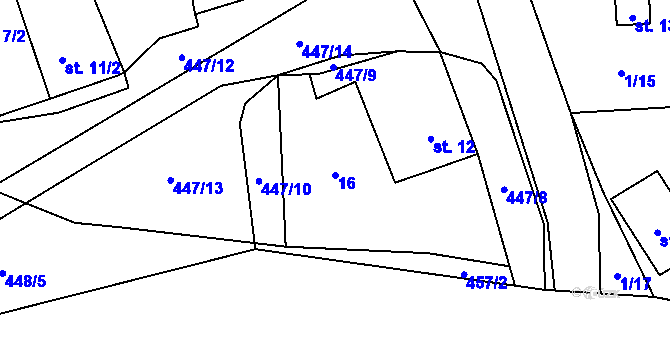 Parcela st. 16 v KÚ Počaply nad Loučnou, Katastrální mapa
