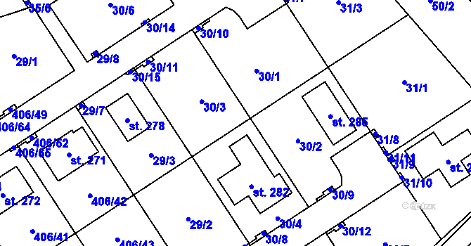 Parcela st. 30 v KÚ Počaply nad Loučnou, Katastrální mapa