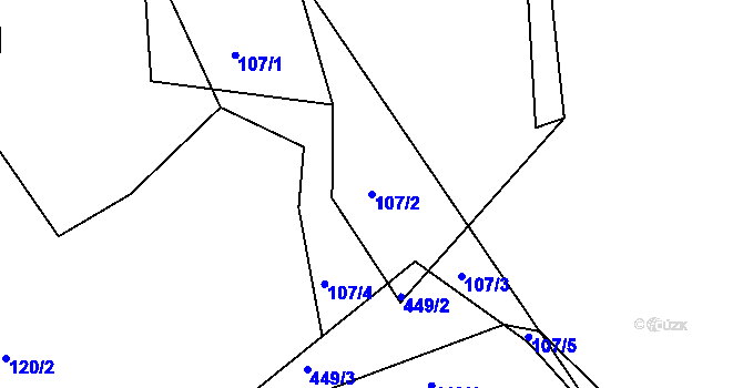 Parcela st. 107/2 v KÚ Počaply nad Loučnou, Katastrální mapa