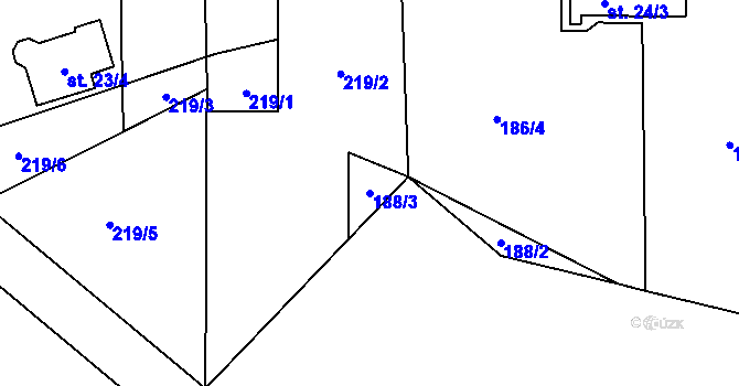Parcela st. 188/3 v KÚ Počaply nad Loučnou, Katastrální mapa