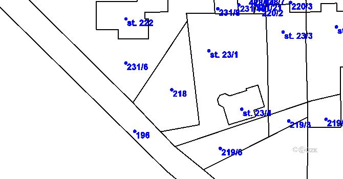 Parcela st. 218 v KÚ Počaply nad Loučnou, Katastrální mapa