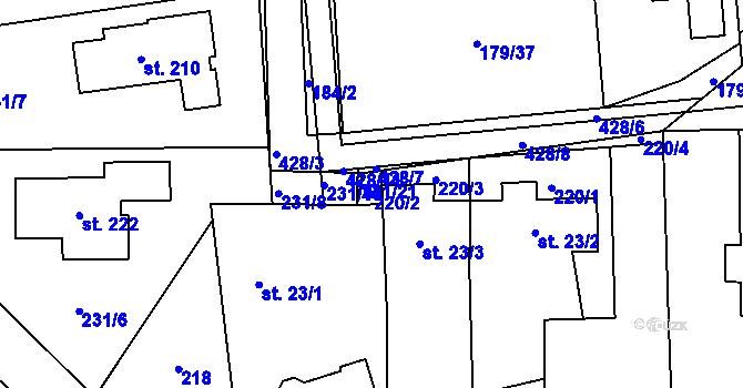 Parcela st. 220/2 v KÚ Počaply nad Loučnou, Katastrální mapa