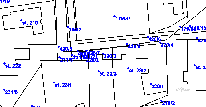 Parcela st. 220/3 v KÚ Počaply nad Loučnou, Katastrální mapa