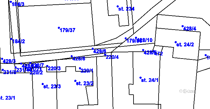 Parcela st. 220/4 v KÚ Počaply nad Loučnou, Katastrální mapa