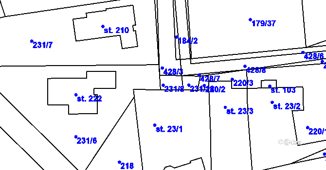 Parcela st. 231/8 v KÚ Počaply nad Loučnou, Katastrální mapa