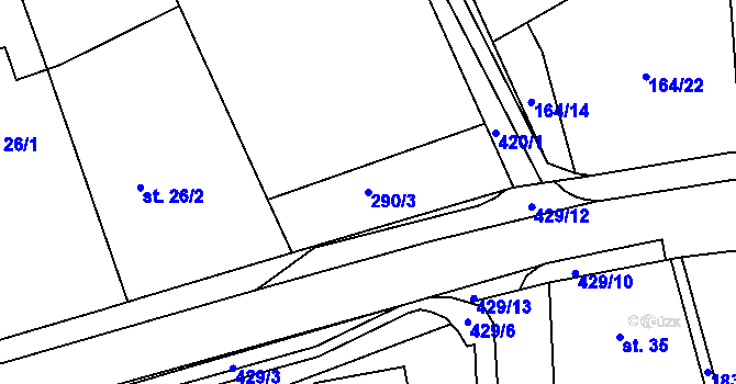 Parcela st. 290/3 v KÚ Počaply nad Loučnou, Katastrální mapa