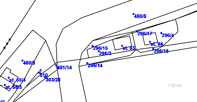 Parcela st. 296/3 v KÚ Počaply nad Loučnou, Katastrální mapa