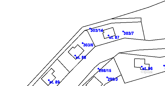 Parcela st. 303/6 v KÚ Počaply nad Loučnou, Katastrální mapa