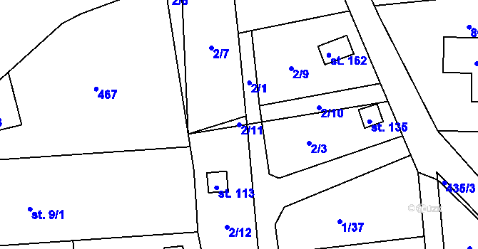 Parcela st. 2/11 v KÚ Počaply nad Loučnou, Katastrální mapa