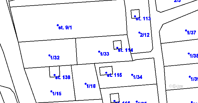 Parcela st. 1/33 v KÚ Počaply nad Loučnou, Katastrální mapa