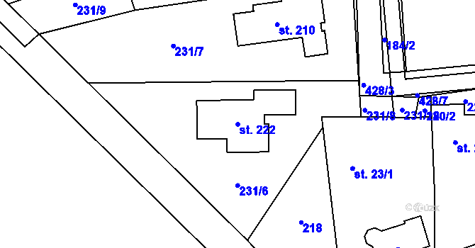 Parcela st. 222 v KÚ Počaply nad Loučnou, Katastrální mapa