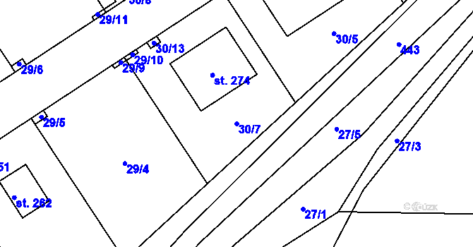 Parcela st. 30/7 v KÚ Počaply nad Loučnou, Katastrální mapa