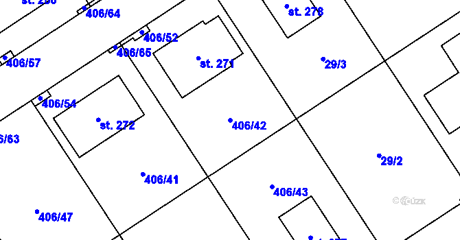 Parcela st. 406/42 v KÚ Počaply nad Loučnou, Katastrální mapa