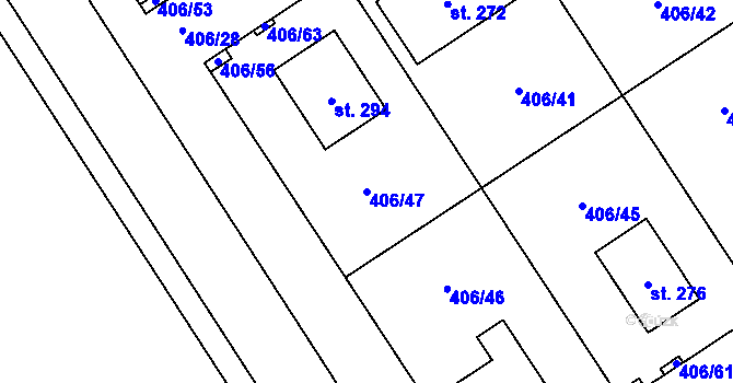 Parcela st. 406/47 v KÚ Počaply nad Loučnou, Katastrální mapa