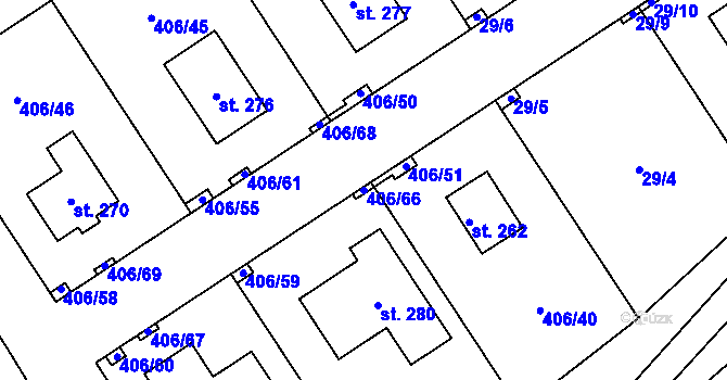 Parcela st. 406/66 v KÚ Počaply nad Loučnou, Katastrální mapa