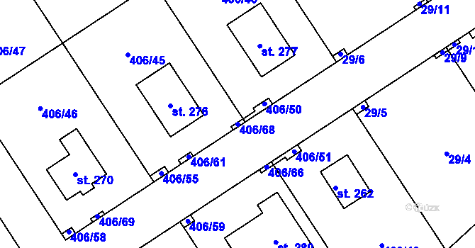 Parcela st. 406/68 v KÚ Počaply nad Loučnou, Katastrální mapa