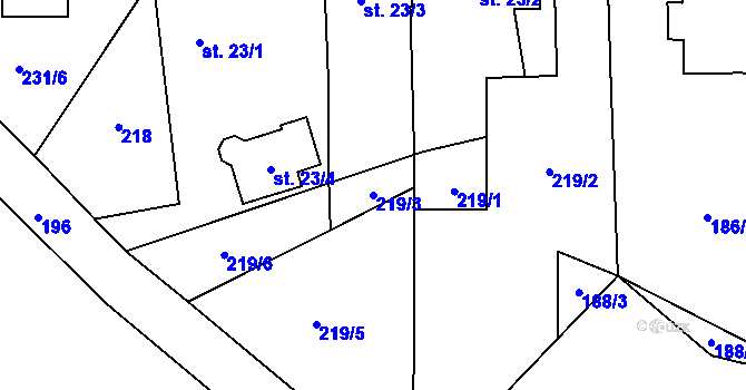 Parcela st. 219/3 v KÚ Počaply nad Loučnou, Katastrální mapa