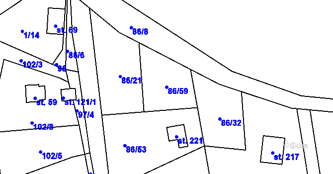 Parcela st. 86/59 v KÚ Počaply nad Loučnou, Katastrální mapa