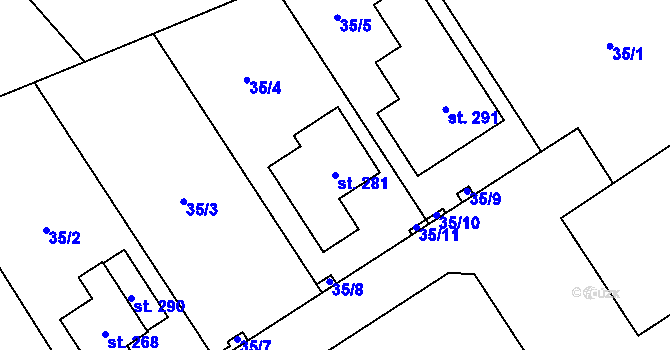 Parcela st. 281 v KÚ Počaply nad Loučnou, Katastrální mapa