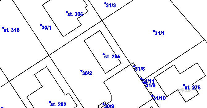 Parcela st. 285 v KÚ Počaply nad Loučnou, Katastrální mapa