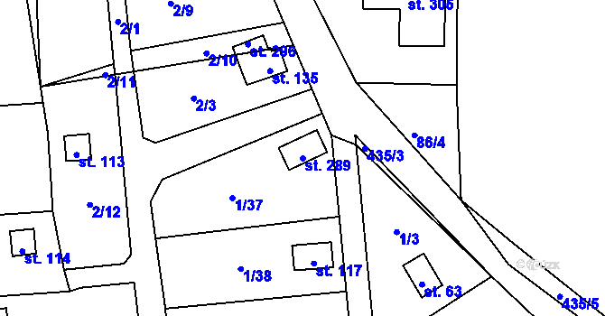 Parcela st. 289 v KÚ Počaply nad Loučnou, Katastrální mapa
