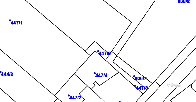 Parcela st. 447/9 v KÚ Sezemice nad Loučnou, Katastrální mapa