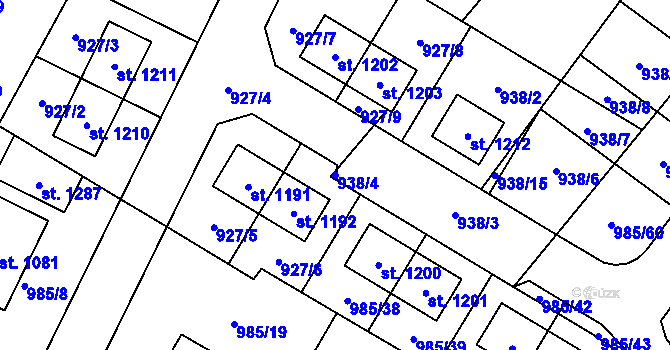 Parcela st. 938/4 v KÚ Sezemice nad Loučnou, Katastrální mapa