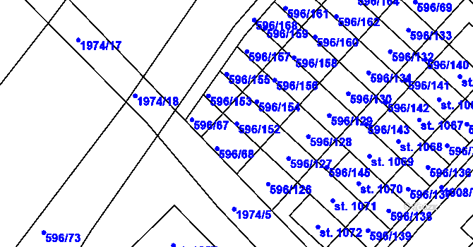 Parcela st. 596/152 v KÚ Sezemice nad Loučnou, Katastrální mapa