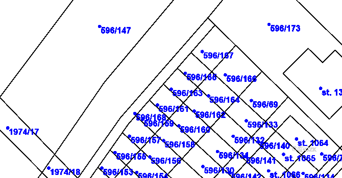 Parcela st. 596/163 v KÚ Sezemice nad Loučnou, Katastrální mapa