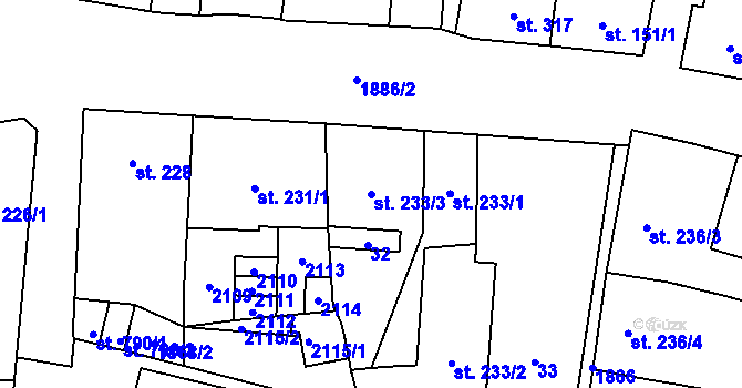 Parcela st. 233/3 v KÚ Sezemice nad Loučnou, Katastrální mapa