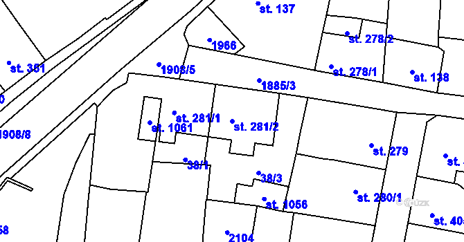 Parcela st. 281/2 v KÚ Sezemice nad Loučnou, Katastrální mapa