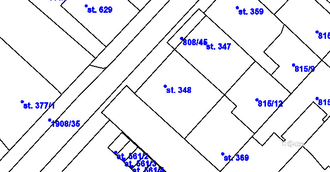 Parcela st. 348 v KÚ Sezemice nad Loučnou, Katastrální mapa
