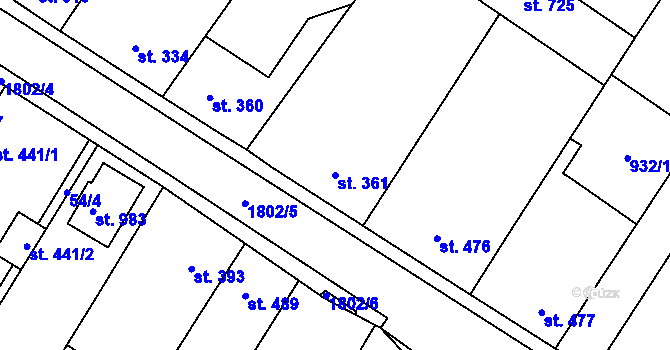 Parcela st. 361 v KÚ Sezemice nad Loučnou, Katastrální mapa