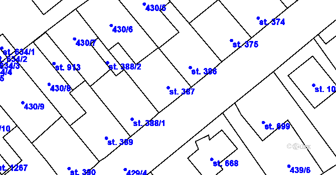 Parcela st. 387 v KÚ Sezemice nad Loučnou, Katastrální mapa