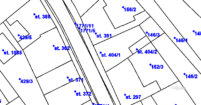 Parcela st. 404/1 v KÚ Sezemice nad Loučnou, Katastrální mapa