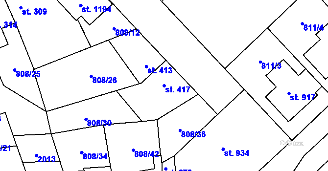 Parcela st. 417 v KÚ Sezemice nad Loučnou, Katastrální mapa