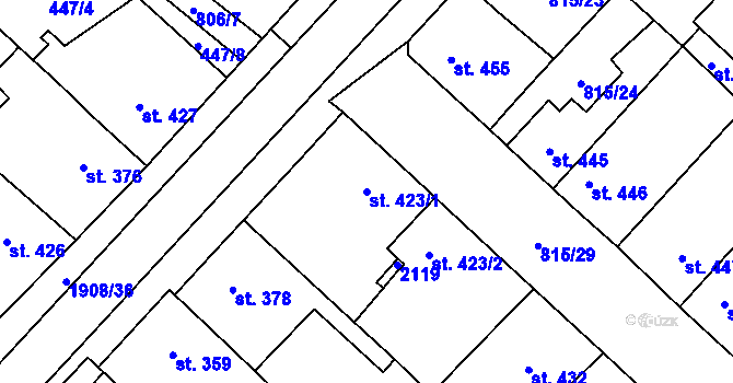 Parcela st. 423/1 v KÚ Sezemice nad Loučnou, Katastrální mapa