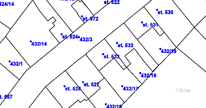 Parcela st. 533 v KÚ Sezemice nad Loučnou, Katastrální mapa
