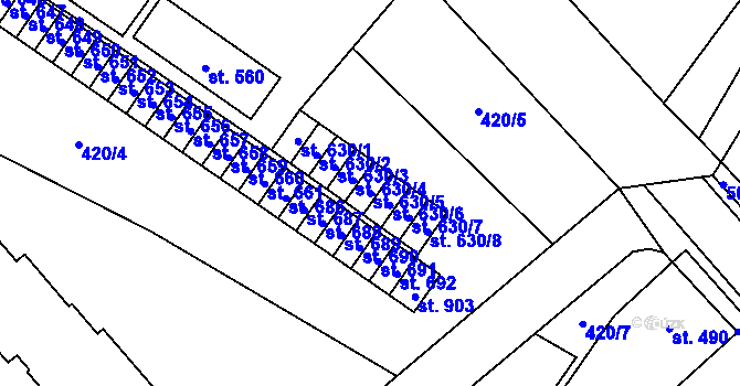 Parcela st. 630/5 v KÚ Sezemice nad Loučnou, Katastrální mapa