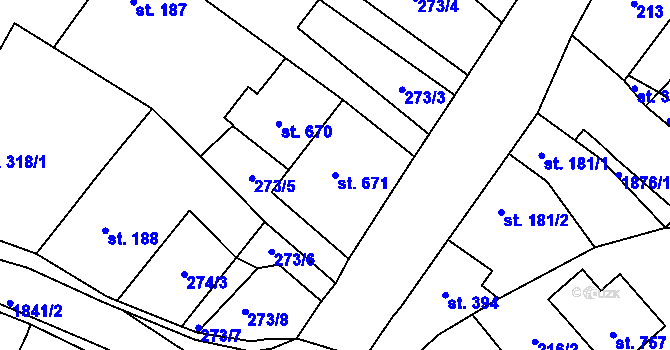 Parcela st. 671 v KÚ Sezemice nad Loučnou, Katastrální mapa