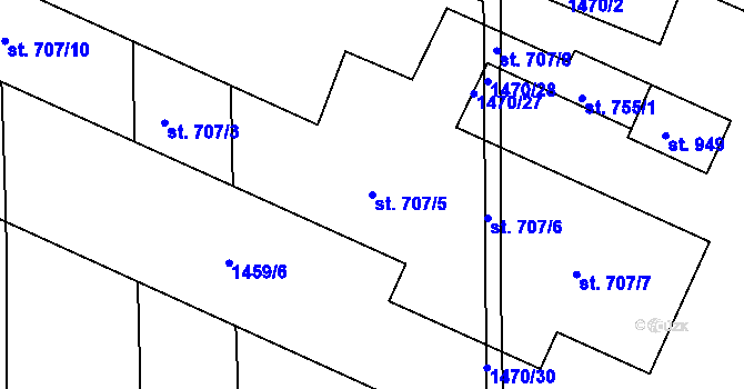 Parcela st. 707/5 v KÚ Sezemice nad Loučnou, Katastrální mapa