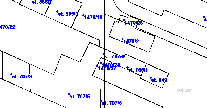 Parcela st. 707/8 v KÚ Sezemice nad Loučnou, Katastrální mapa