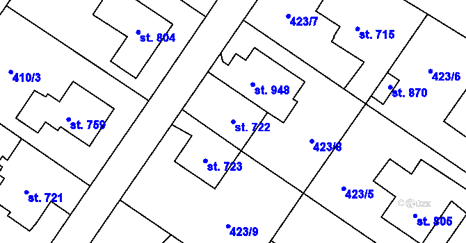 Parcela st. 722 v KÚ Sezemice nad Loučnou, Katastrální mapa